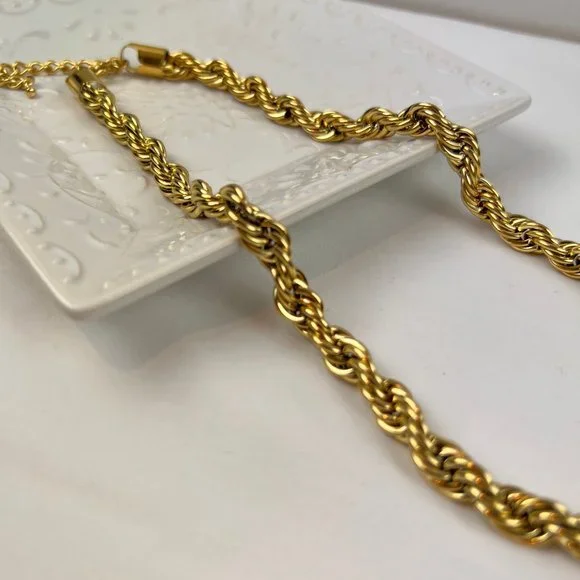 Thick Chain Necklace Gold Thick Choker Necklace Chunky Chain Twisted Necklace - Picture 6 of 13